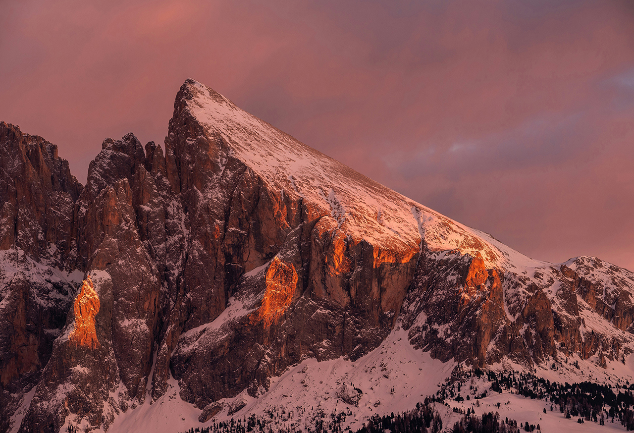 Mountain during pink sunset