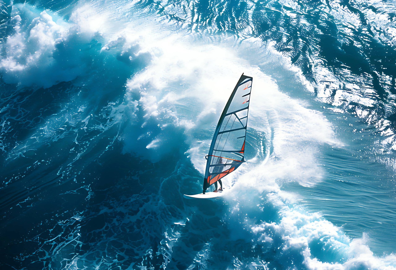 Windsurfing over large wave