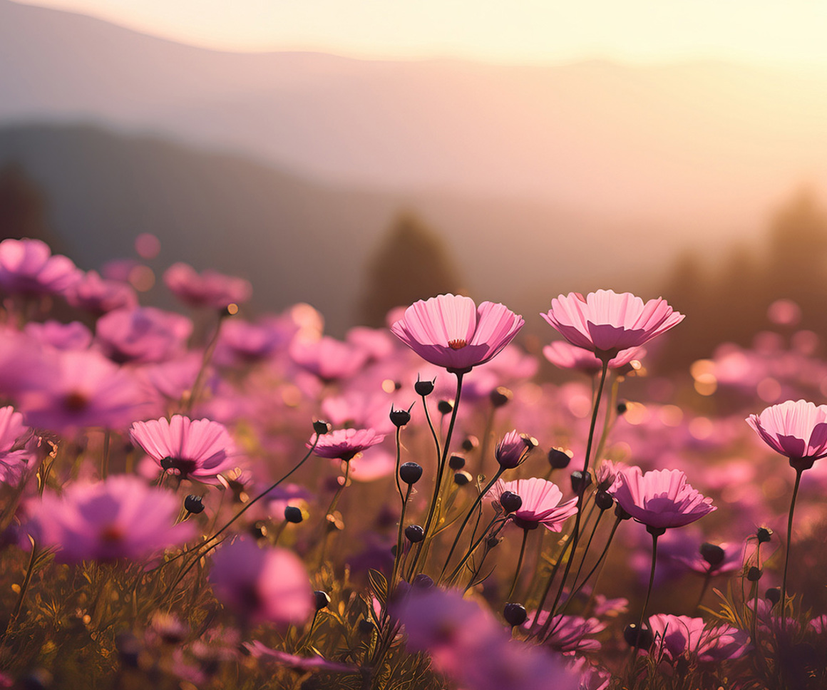 Pink flowers in a field